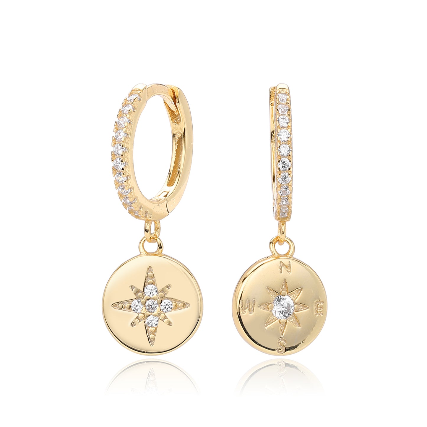 Pendientes de estrella de ocho puntas plata de ley