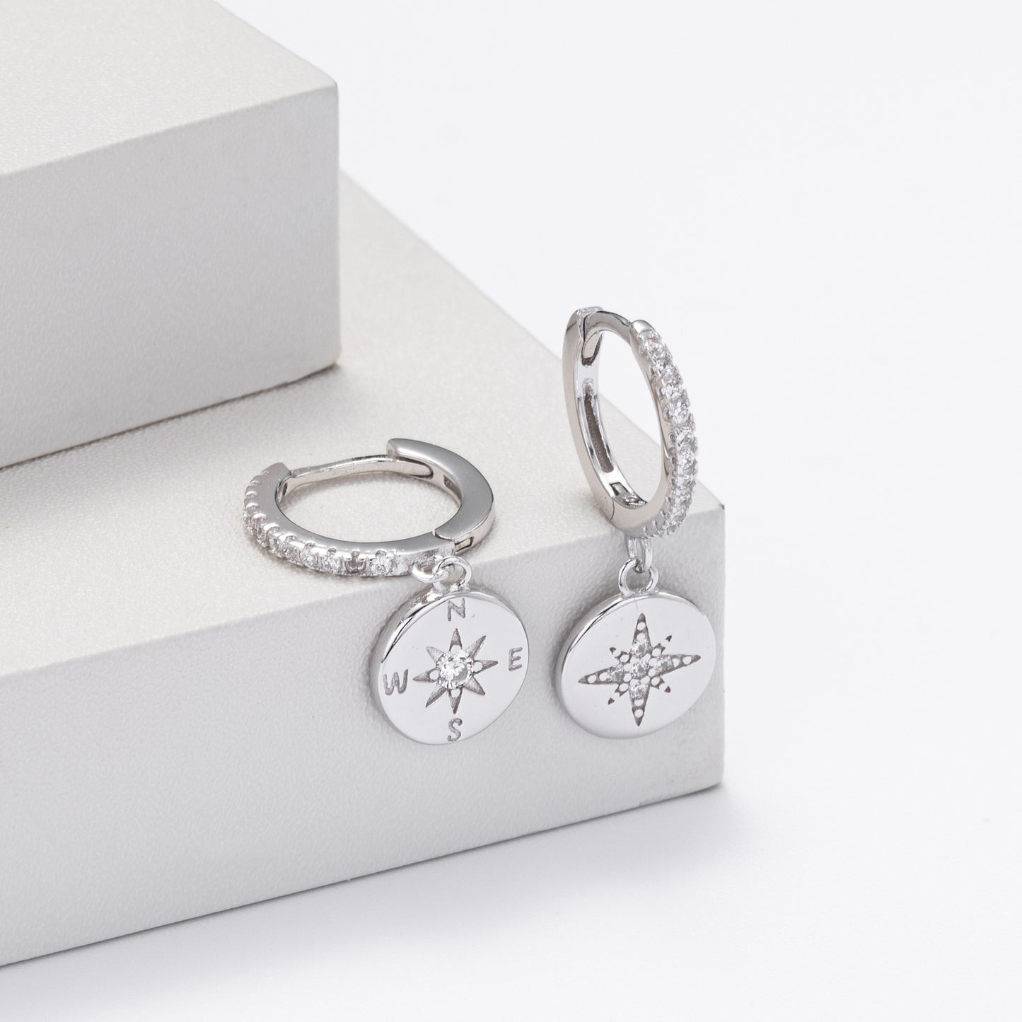 Pendientes de estrella de ocho puntas plata de ley