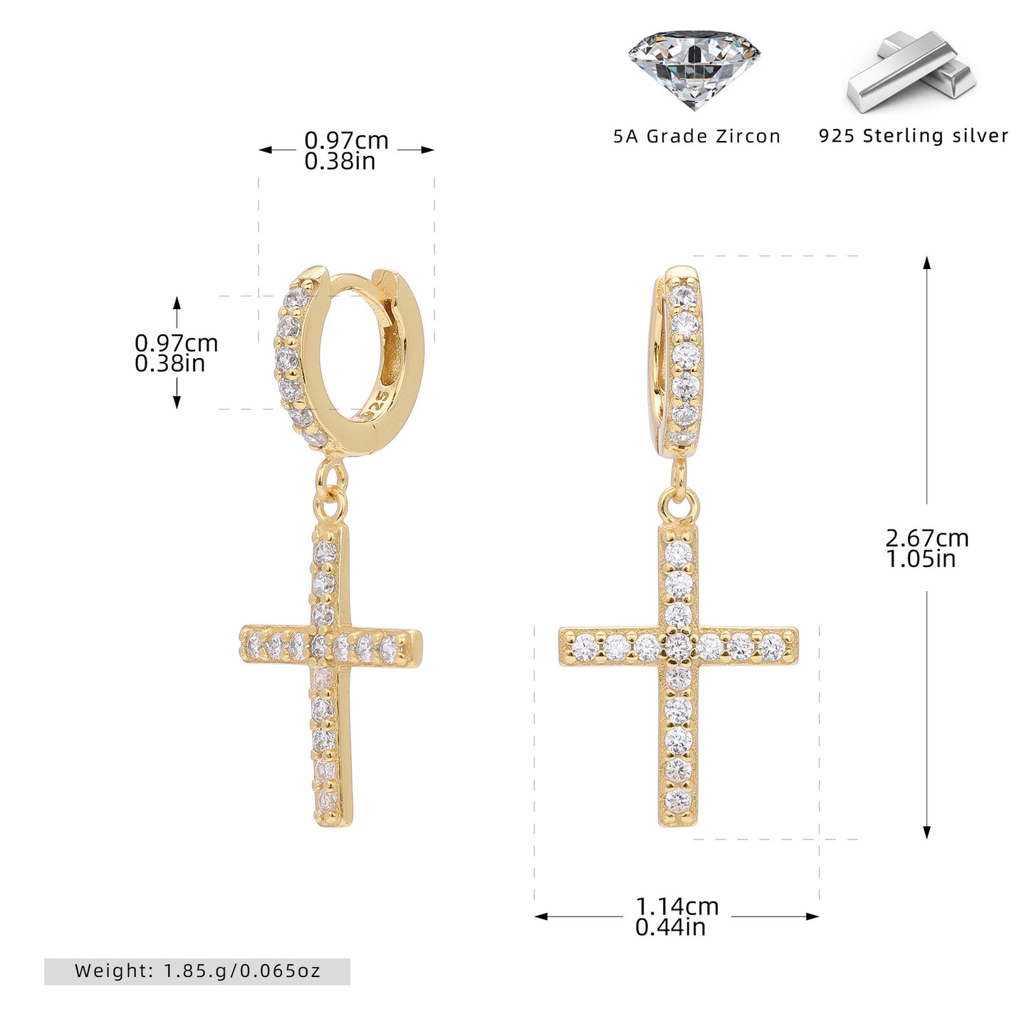 pendientes de plata de ley con el colgante de cruz