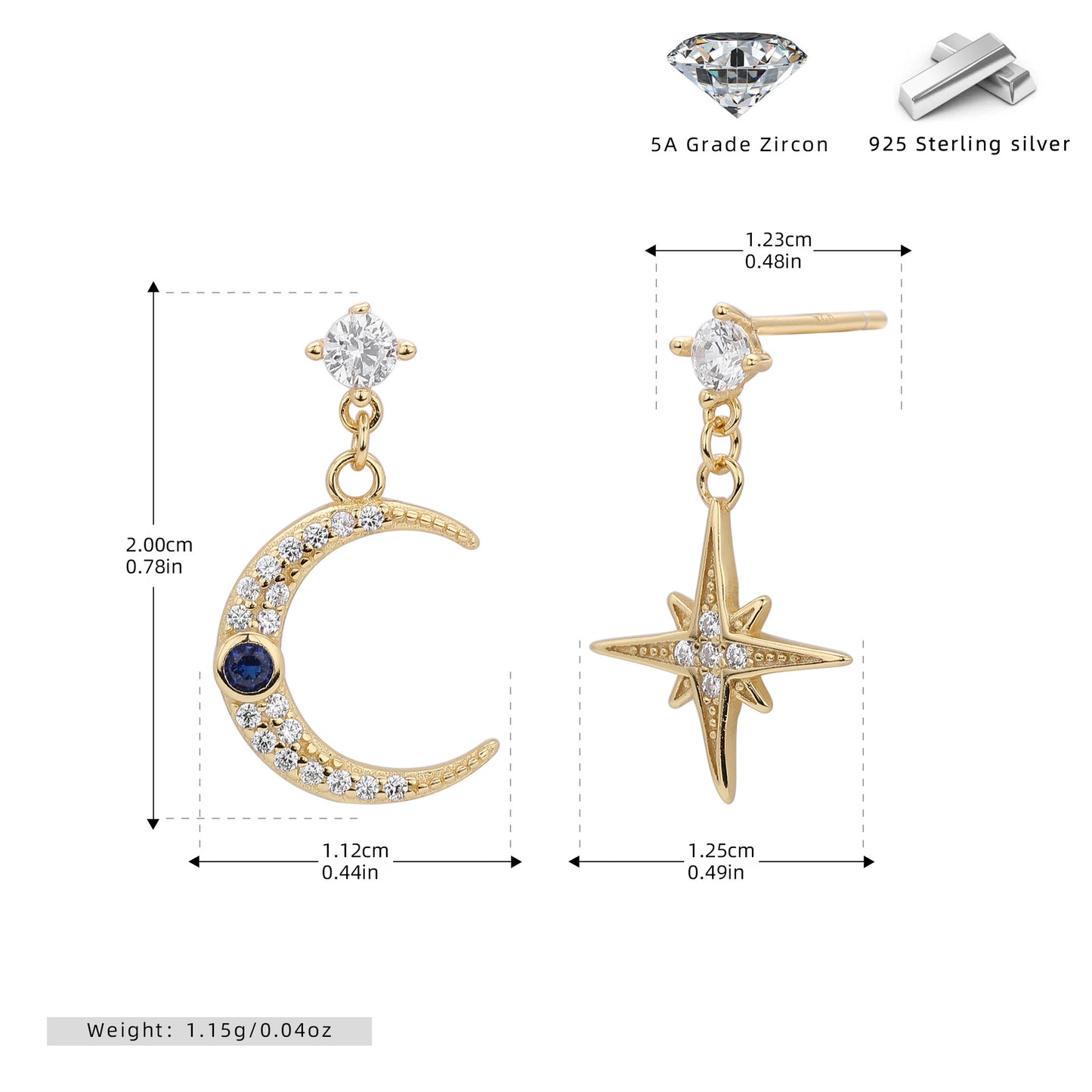 pendientes de mujer desiguales de plata de ley