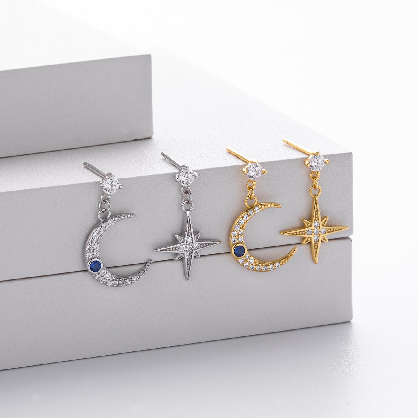 pendientes de mujer desiguales de plata de ley