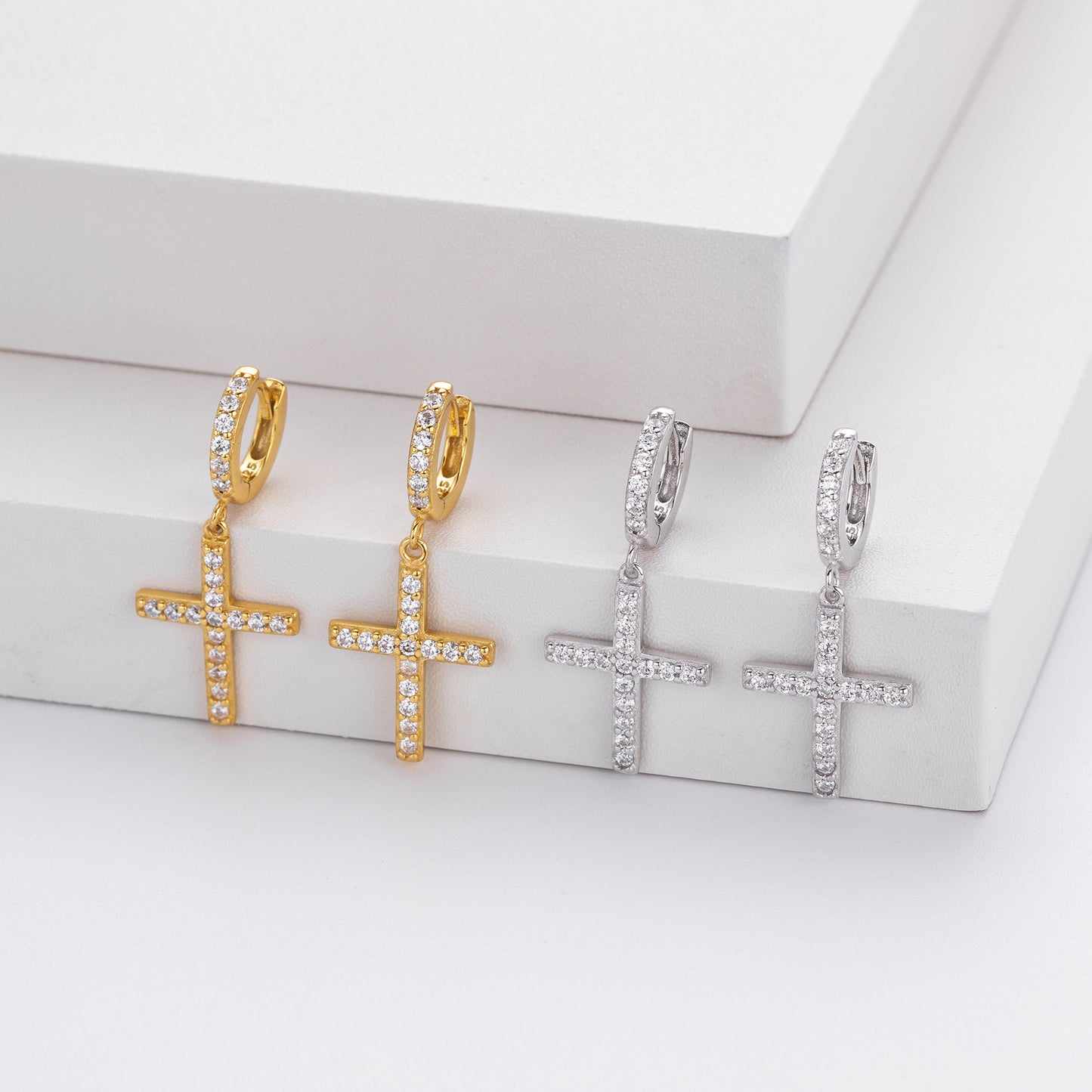 pendientes de cruz plata de ley 18k